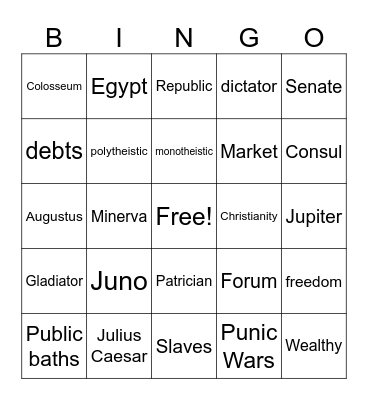 Ancient Rome Bingo Card