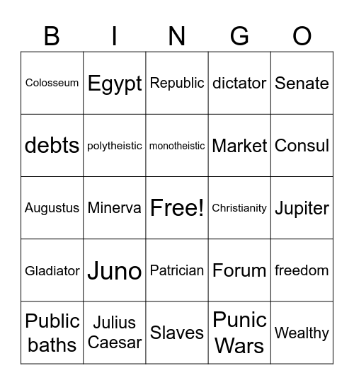 Ancient Rome Bingo Card