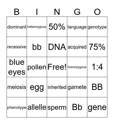 Heredity Bingo Card