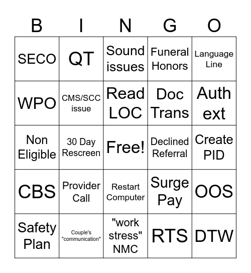 Untitled Bingo Card