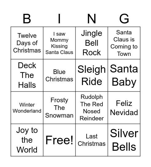 Christmas Music Bingo Card