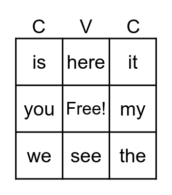 Sight Words 1-10 Bingo Card