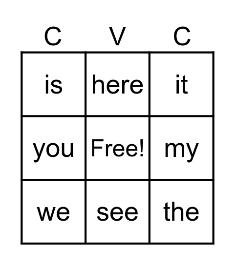 Sight Words 1-10 Bingo Card