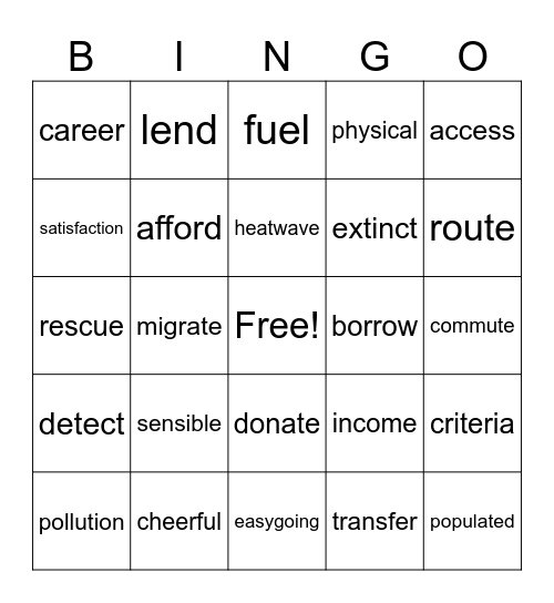 Comprehensive Bingo Speaking 4A Bingo Card
