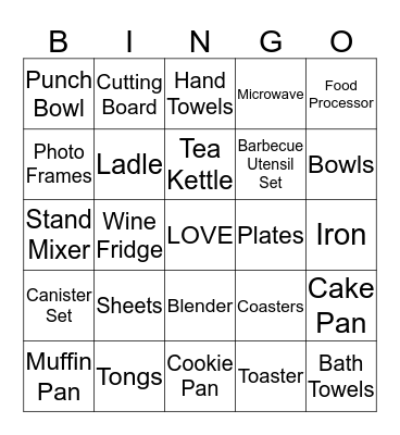 Bridal BINGO Card