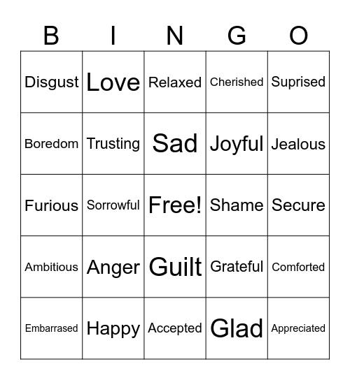 Emotions Bingo Card