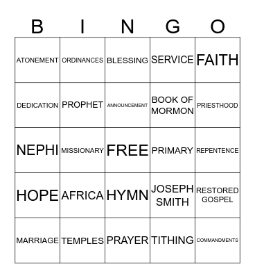 General Conference Bingo Card
