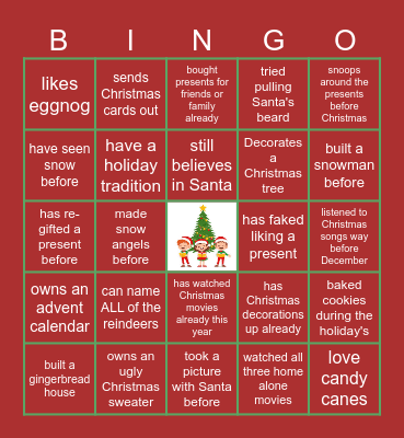 Virtual Holiday Bingo Card