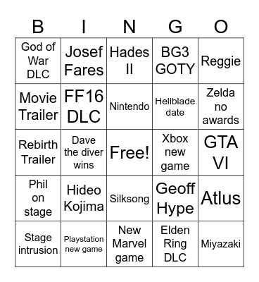 TGA 2023 Bingo Card