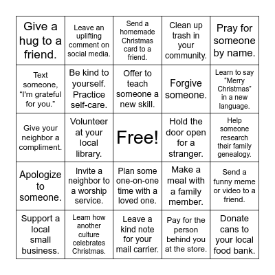 Light the World Bingo Card