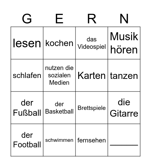 Was machst du gern? Bingo Card