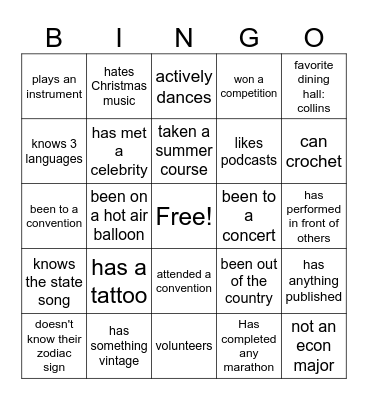 CPB Bingo Mingle Bingo Card