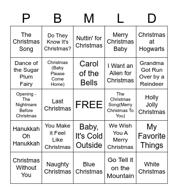 Holiday Musical Bingo Card