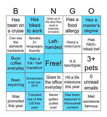Round 1: Get to Know You Bingo Card