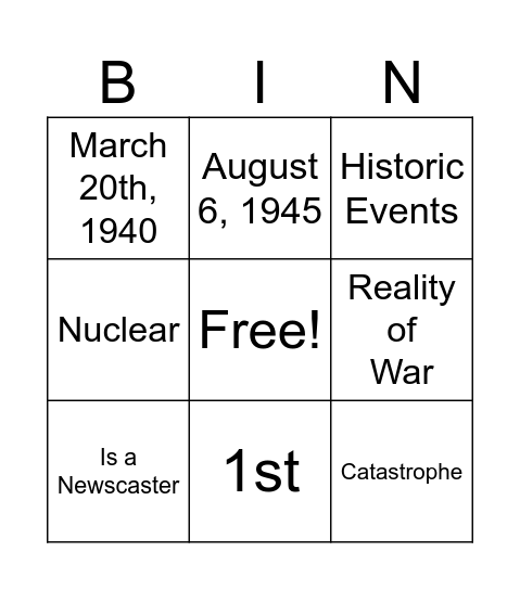 Hiroshima Bingo Card