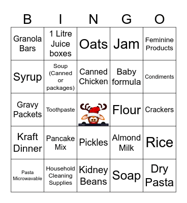 2023 Christmas Food Bank Bingo Card