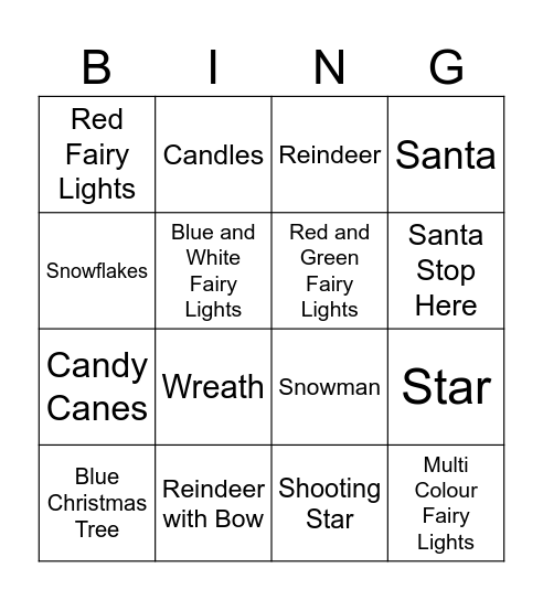 Christmas Light Bingo Card