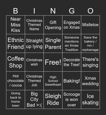 Hallmark Movie Madness Bingo Card