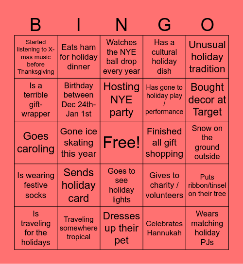 Round 2: Holiday Bingo Card