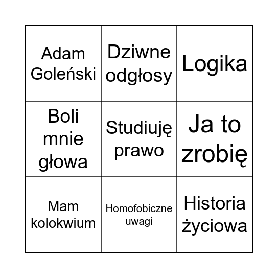 OLIVIA KUCHARSKA BINGO Card