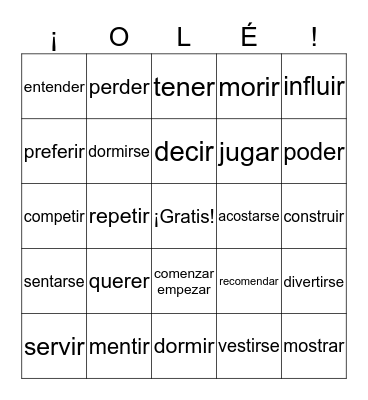 Lago 3 Review Stem Changing Verbs Bingo Card