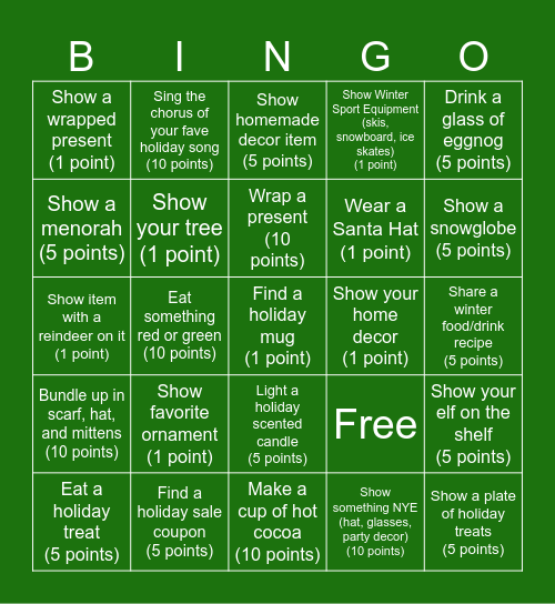 Round 3: Holiday ACTION Round Bingo Card