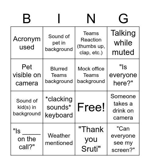 Untitled Bingo Card