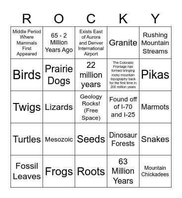 The Rockies Bingo Card