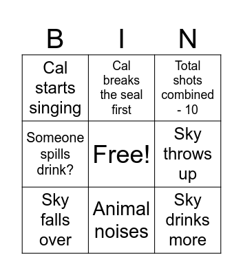 drunken Bingo Card