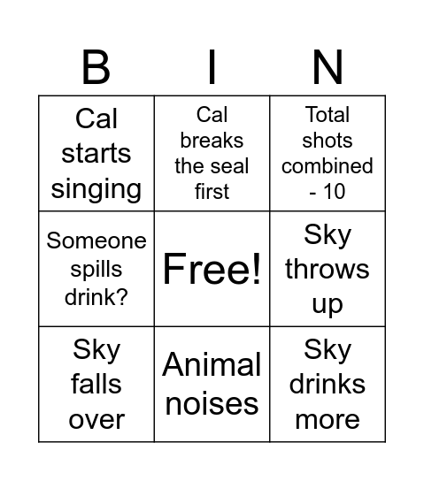 drunken Bingo Card