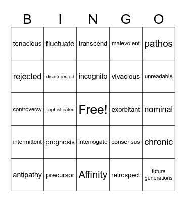 Word Choice Bingo Card