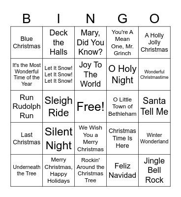 Christmas Music Bingo Card