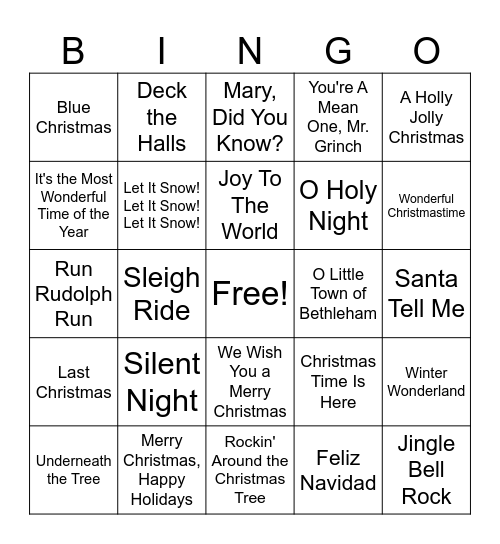 Christmas Music Bingo Card