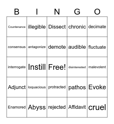 Word Choice BINGO Card