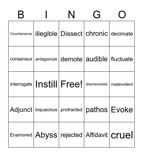 Word Choice BINGO Card