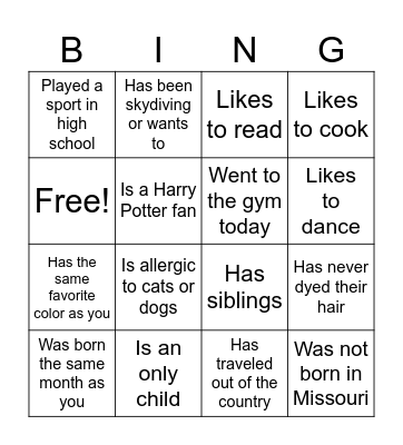 Find Someone Who Bingo Card