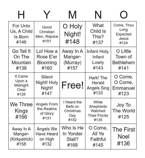 Cookies & Carols Hymn Bingo 12/17/23 Bingo Card