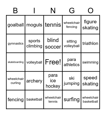 Olympics and Paralympics OWS6 L6 Bingo Card