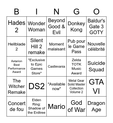 TGA 2023 Bingo Card