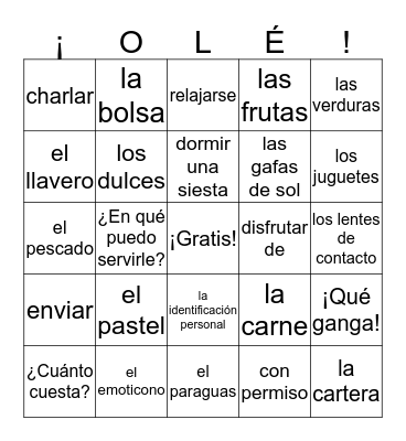 Lago 3 Unit 5 Game 1 Bingo Card