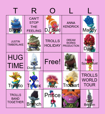 Trolls Bingo Card