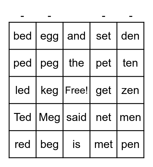 /e/ Bingo Card