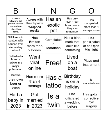 Untitled Bingo Card