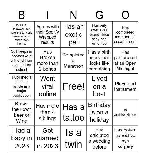 Untitled Bingo Card