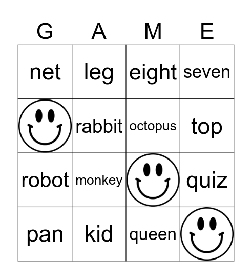 Phonics Bingo (K~T) Bingo Card