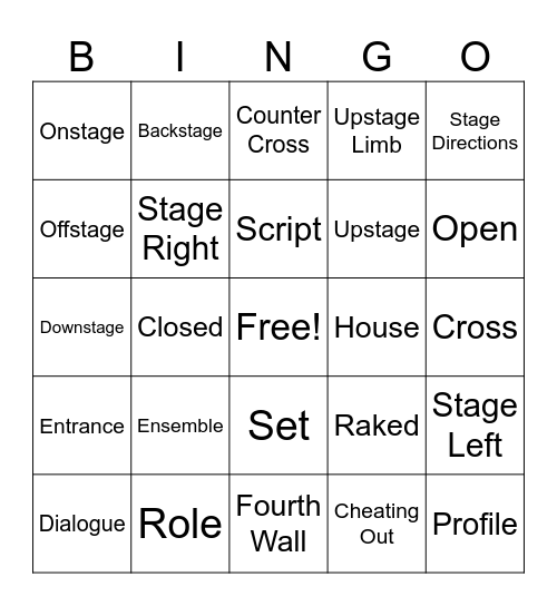 Theater/Drama Vocabulary Bingo Card