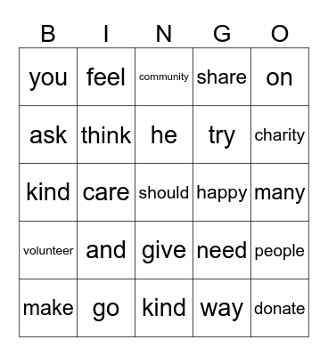 Vocabulary Bingo Card