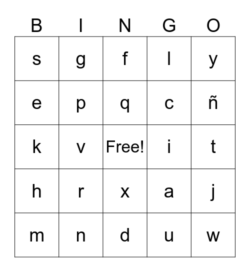 Español, Spanish Bingo Card