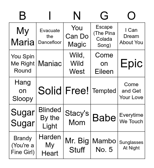 One Hit Wonders Bingo Card