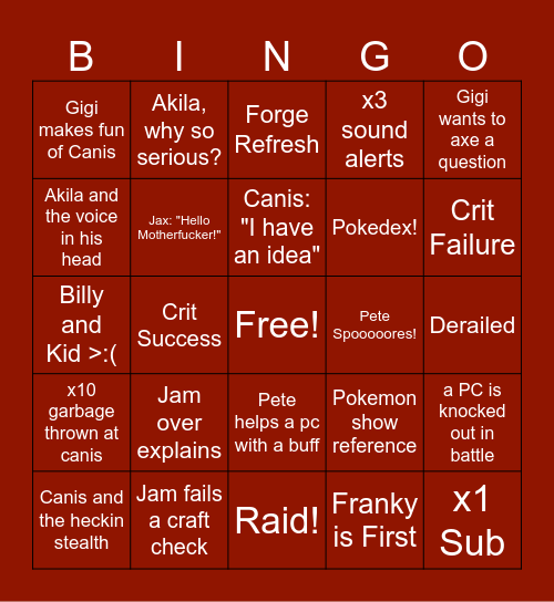 Pokemans Bingo Card
